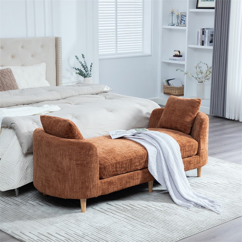77.17" Modern Upholstered Chaise Lounge Couch Chenille End of Bed Bench,Orange