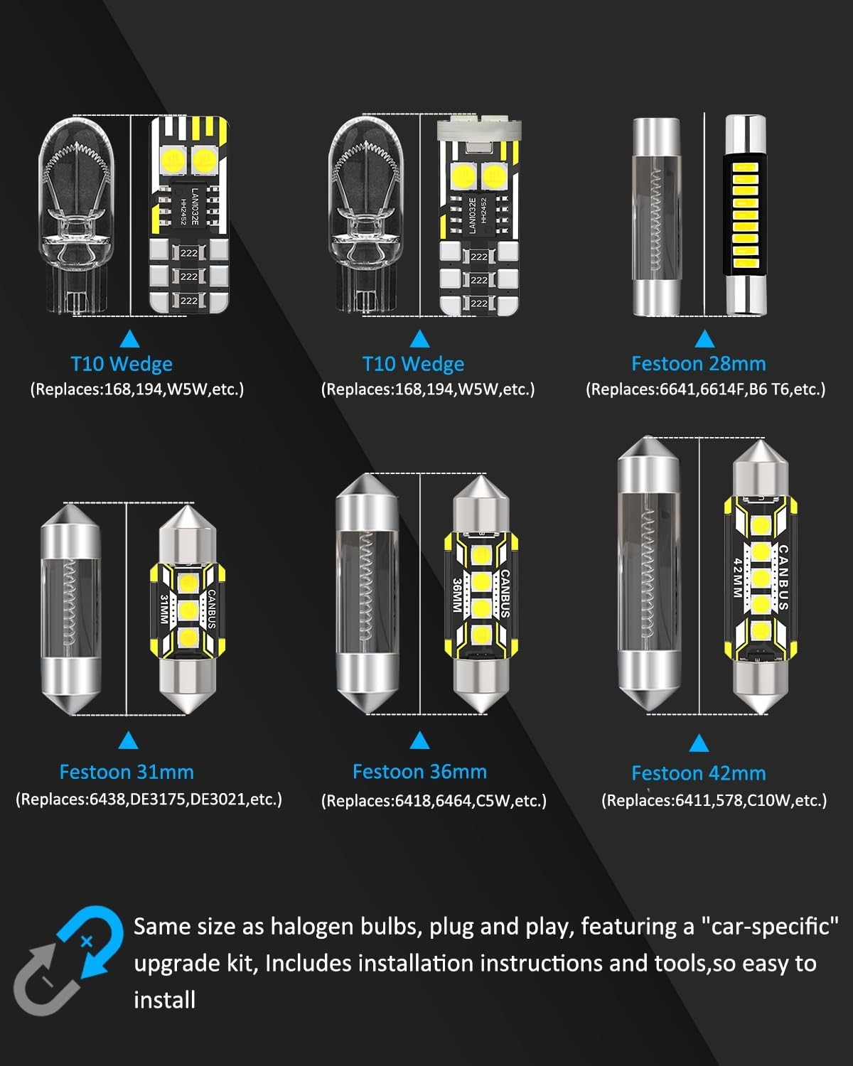 8 Pieces Interior LED Lights Replacement for RAV Size: Interior LED Lights Kit