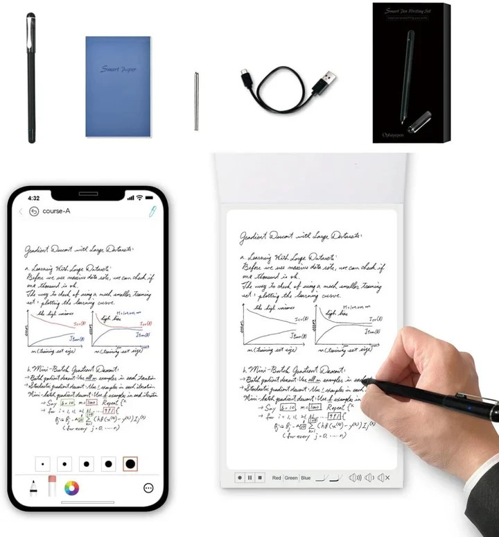 Ophaya Digital Smart Pen+Small Notepad Real-time Sync Ideal for Note-Taking