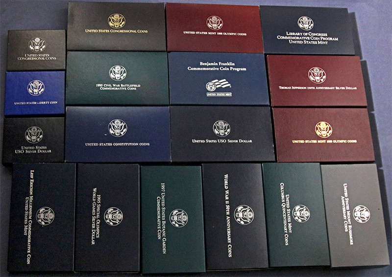 Empty Commemorative Boxes w/Certs - No Coins - 114pc Stock Bulk Lot