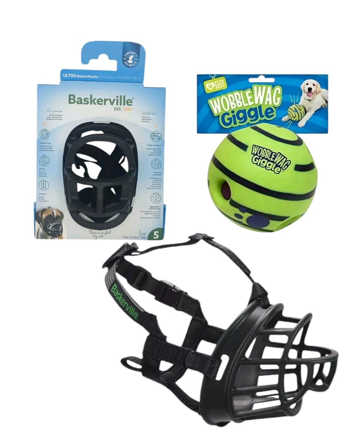 Baskerville Ultra Muzzle for Dogs Size 5 Black Plus Free Wobble Wag Giggle Toy