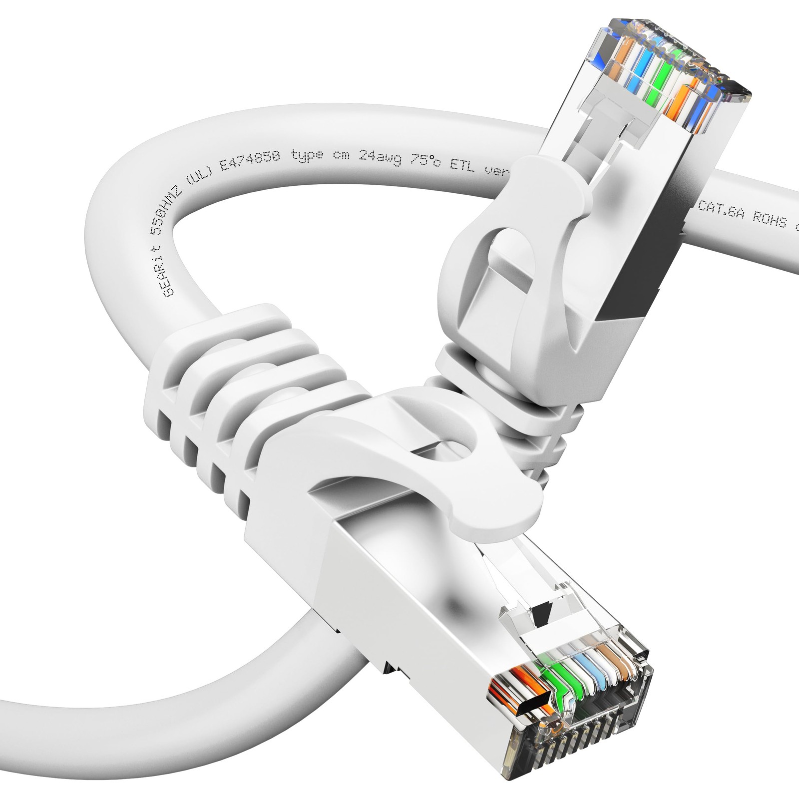 Cat6A Shielded Ethernet Cable 30 ft White 10Gbps SSTP SFTP Network Cord