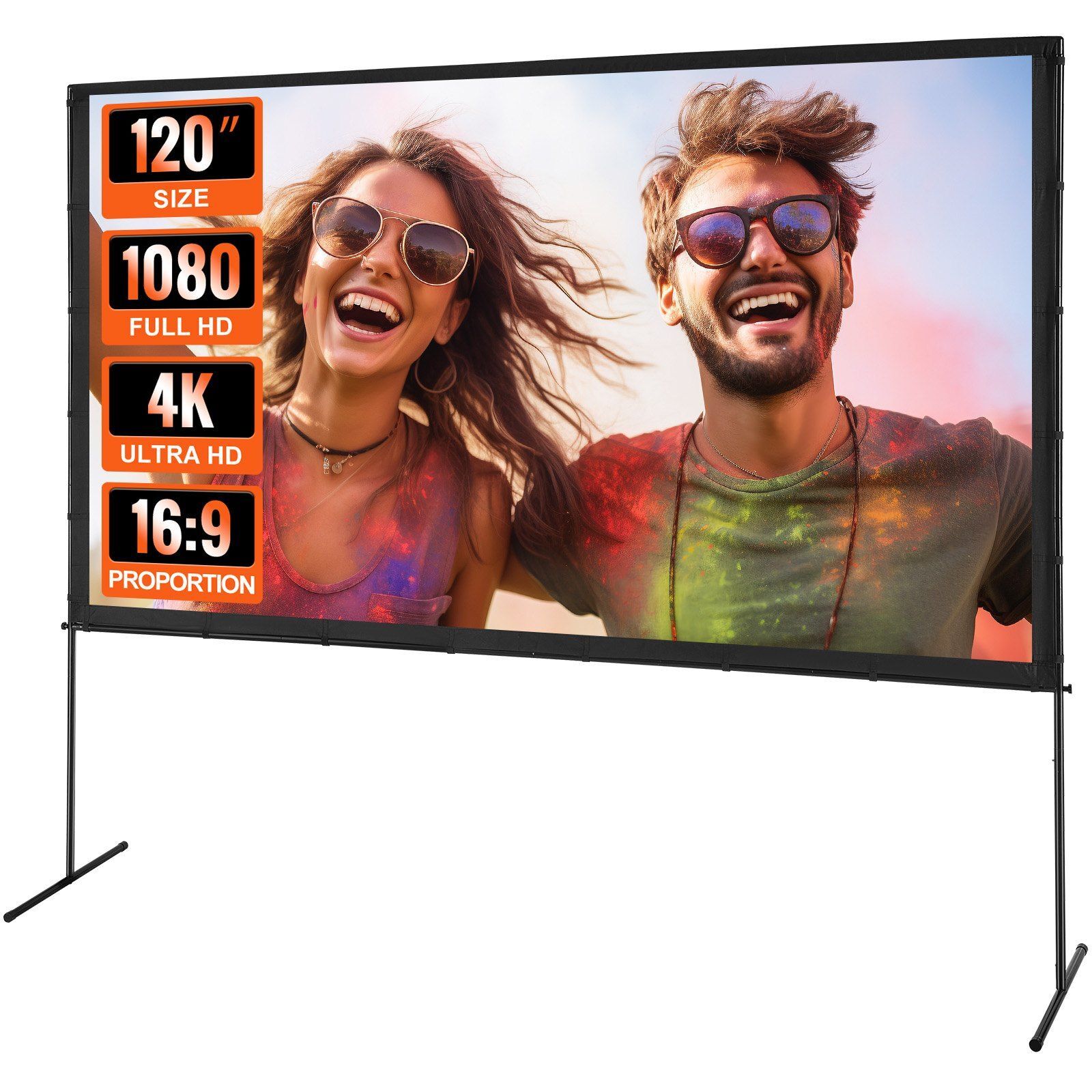 Projector Screen with Stand 120in 16:9 4K 1080 HD Outdoor Movie Screen