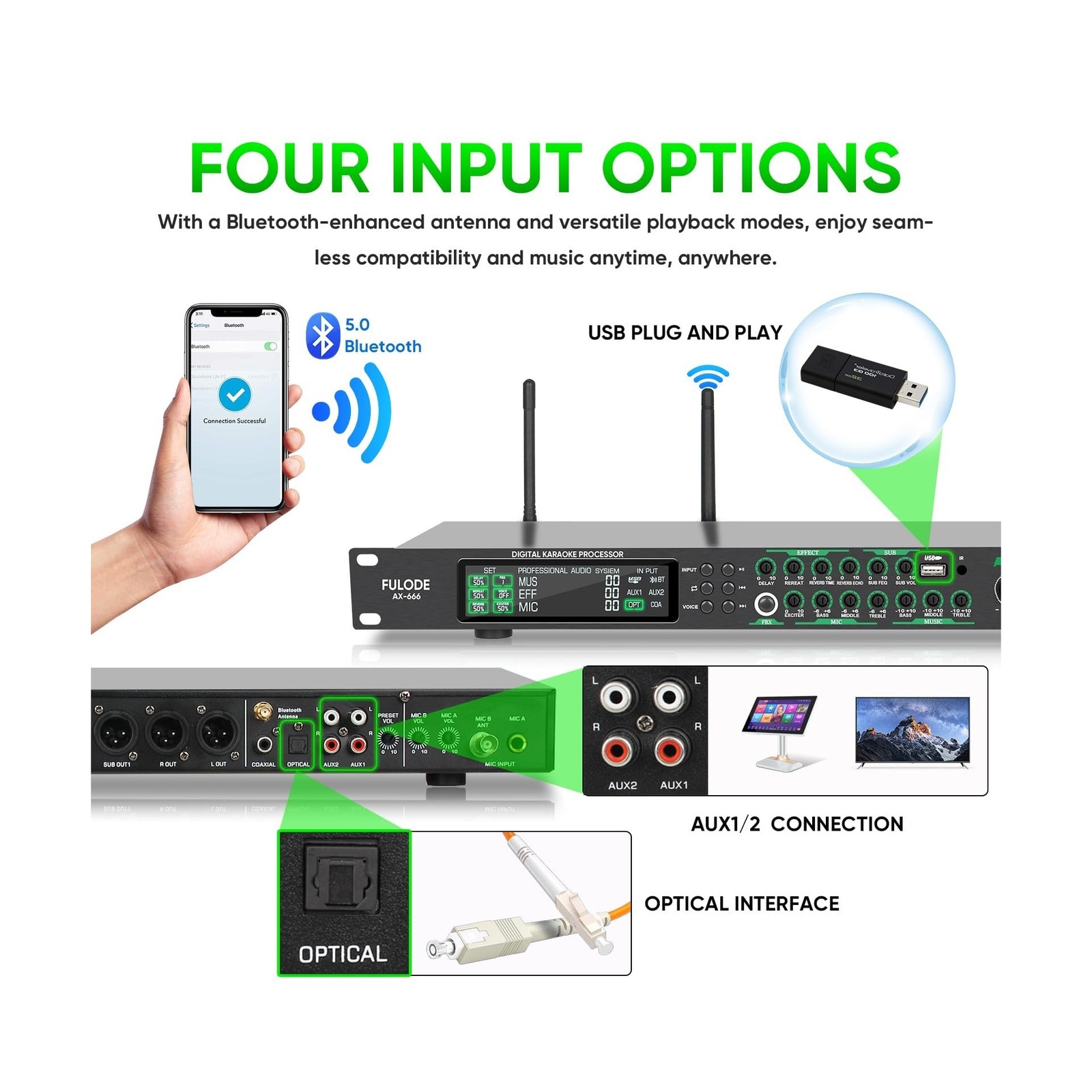 AX-666 Professional Karaoke Processor KTV Mixer with Dual Wireless Microphone...