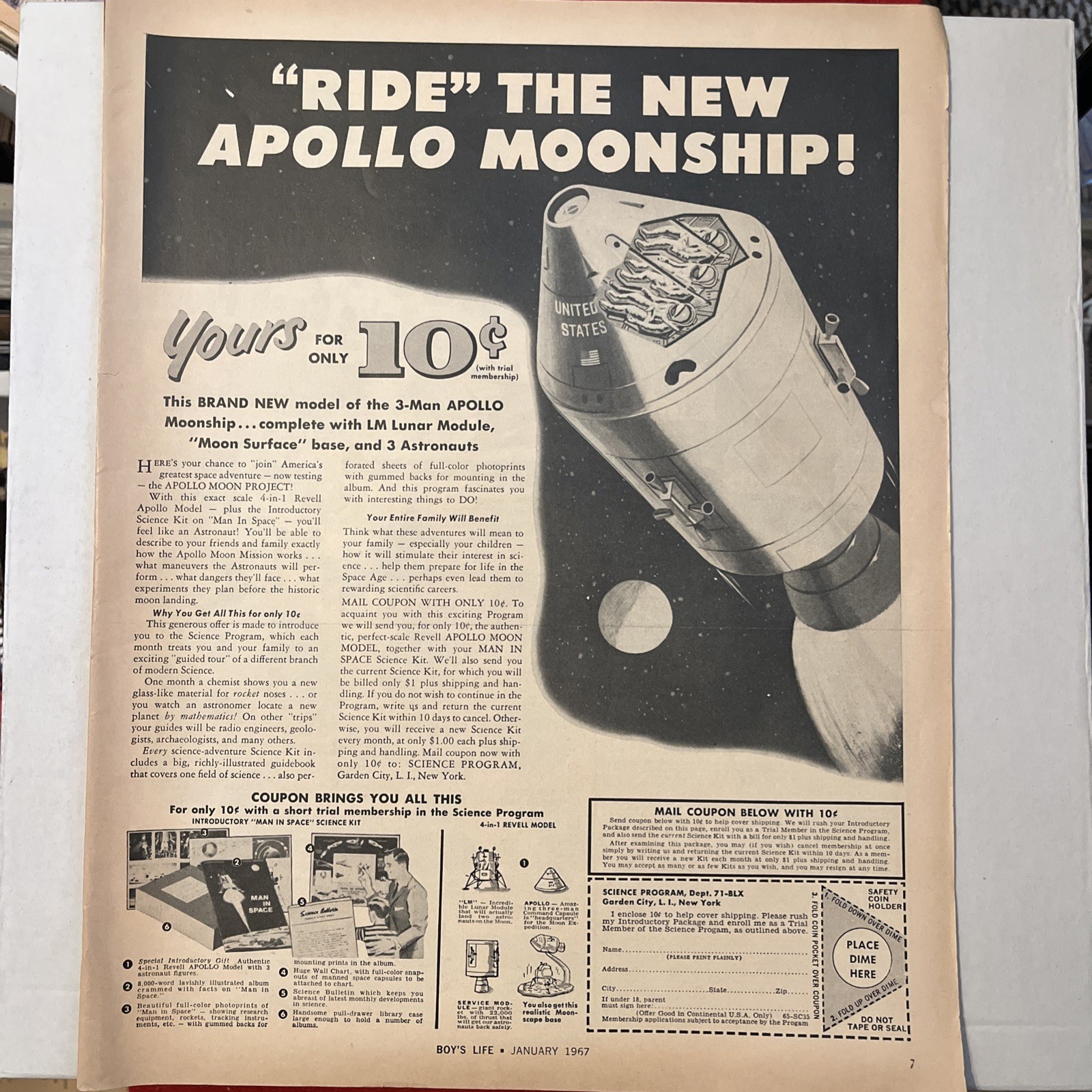 1967 APOLLO MOONSHIP Model Print Ad Advertisement • EX • Original Vintage Ad !!