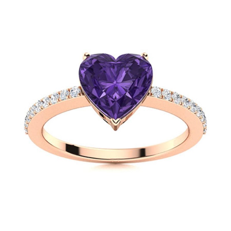 Sterling Silver Amethyst Stone Solitaire with Accents Daughter Ring Jewelry