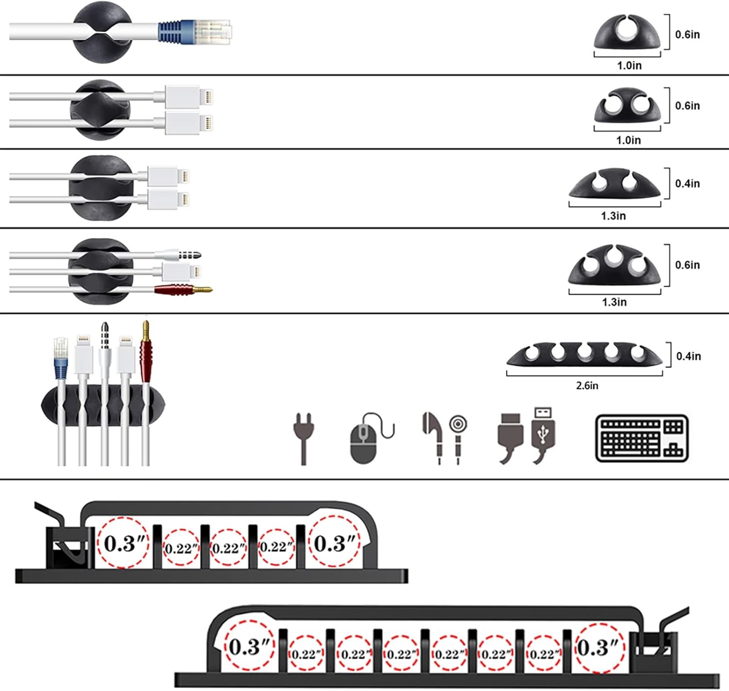 N NOROCME 192 PCS Cable Management Kit 4 Wire Organizer Sleeve,11 Cable Holder,3