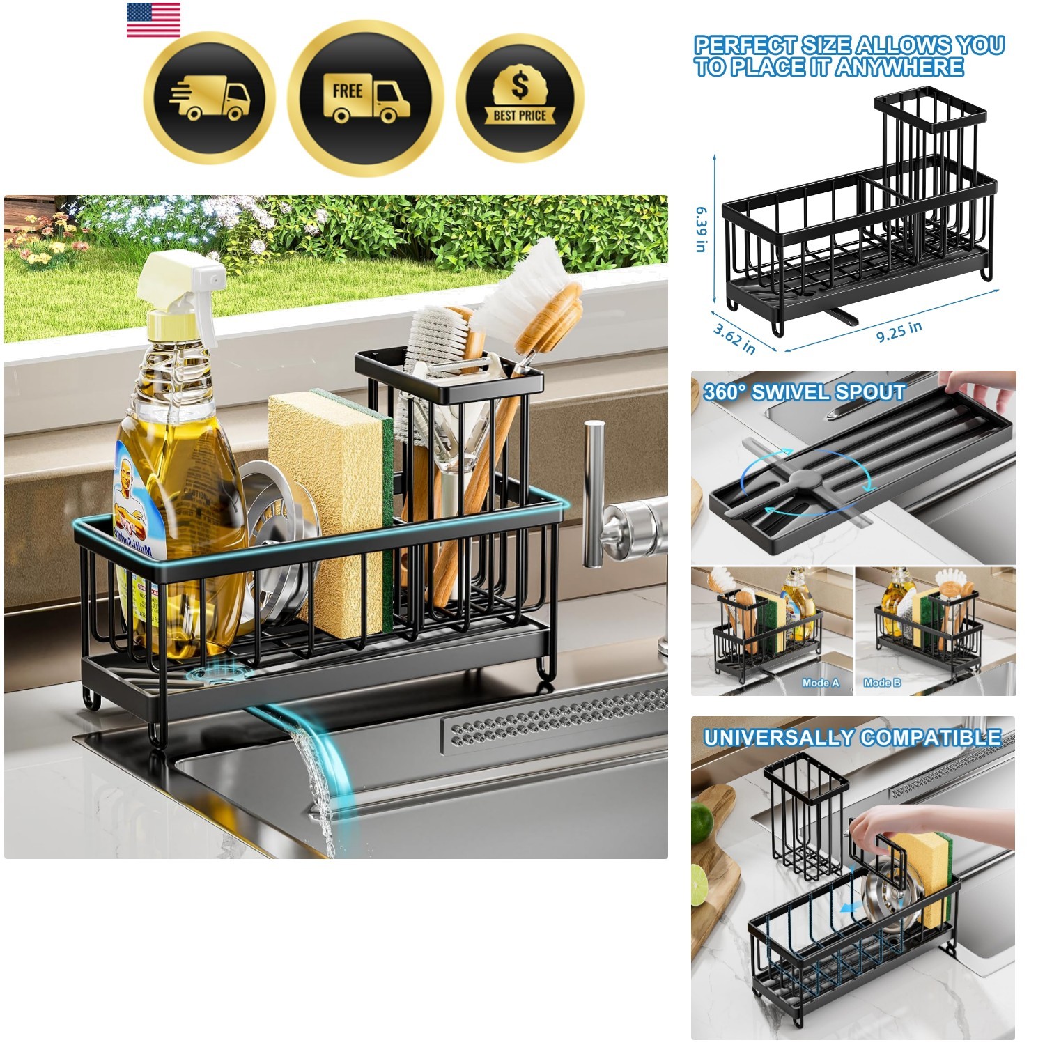 Sponge Holder for Kitchen Sink - Sink Organizer and Caddy for Home and Kitche...
