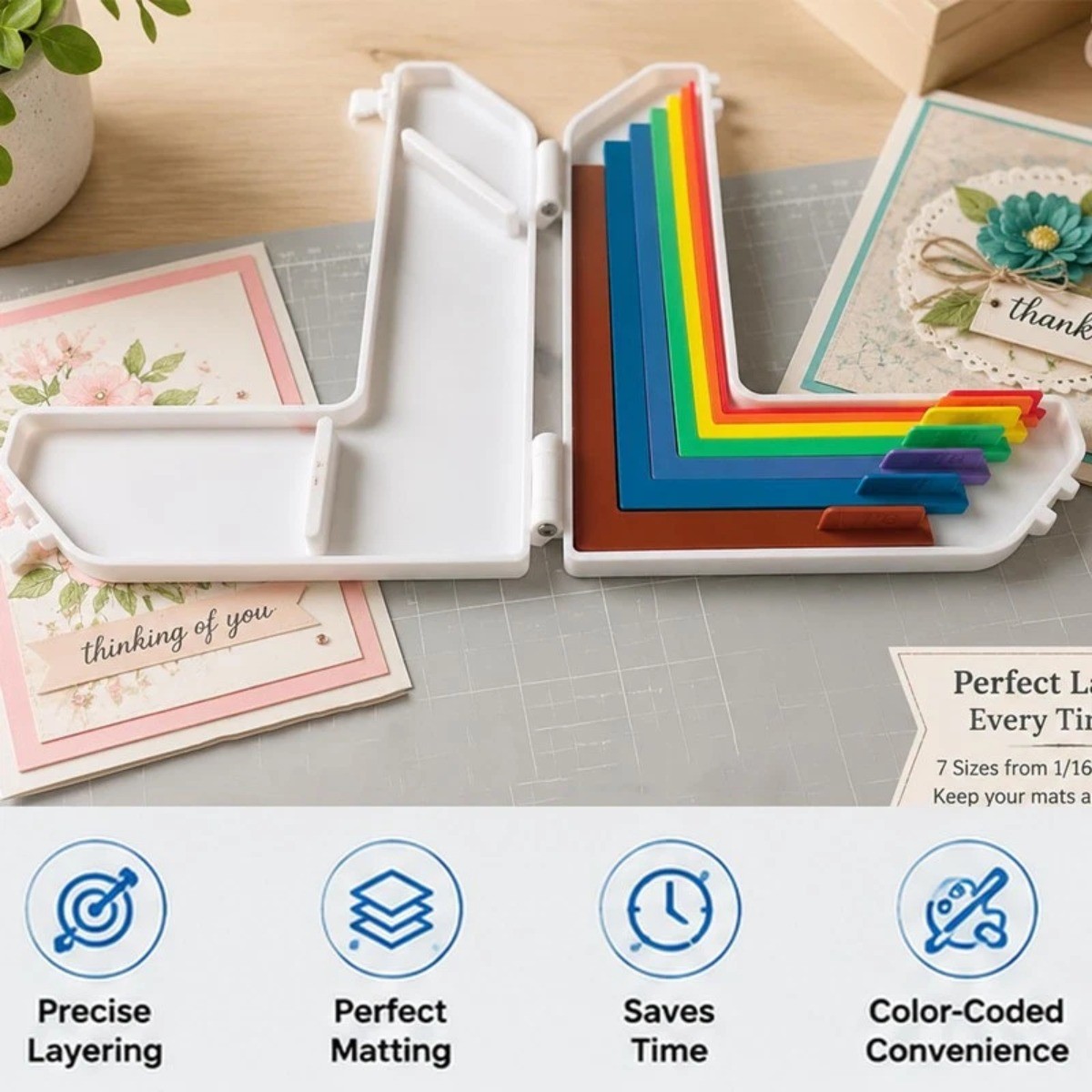 7 Size Paper Craft Alignment Guide Set Color Border Spacing Tool for Card Making