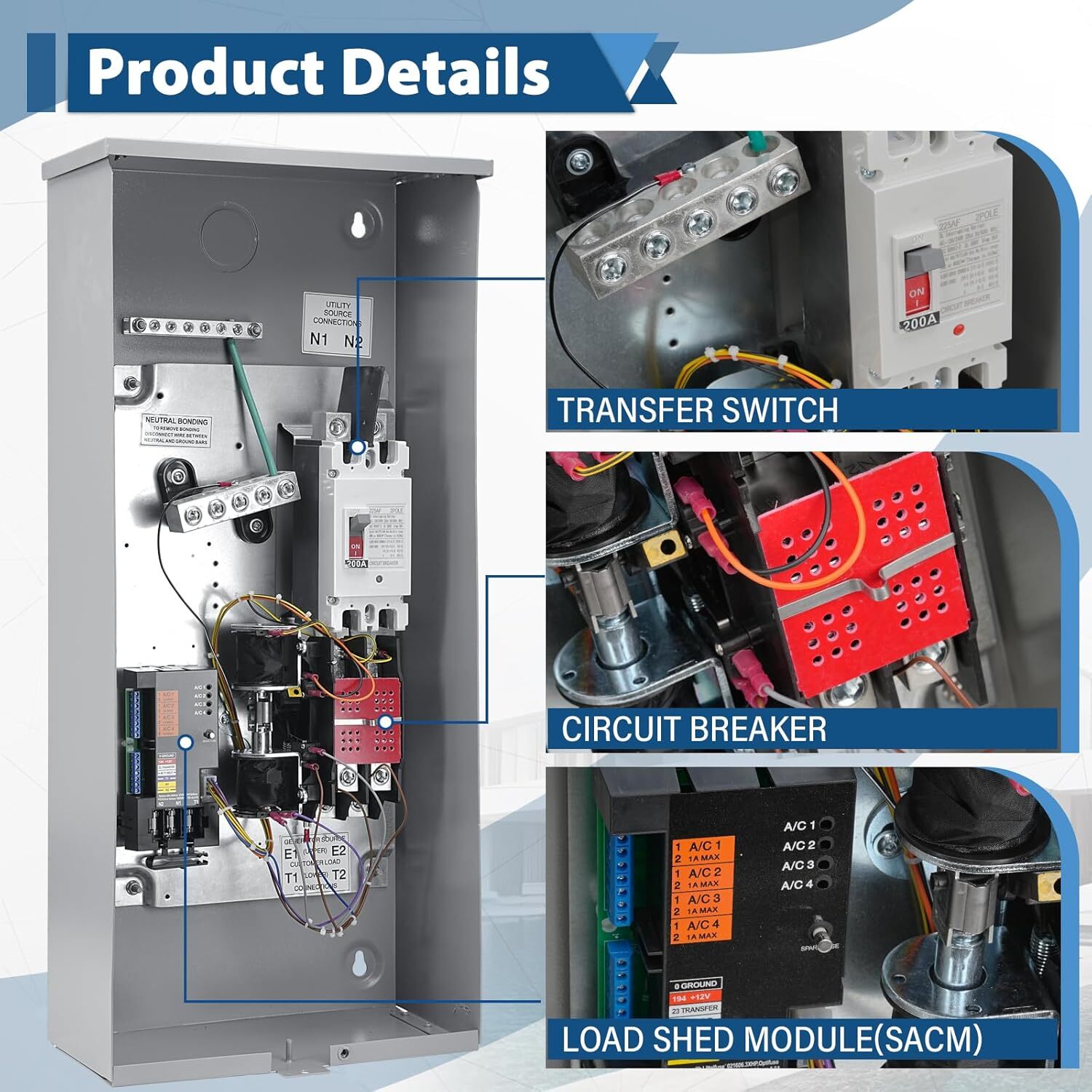 200 Amp Single Phase Generator Automatic Transfer Switch for Generac RXSW200A3