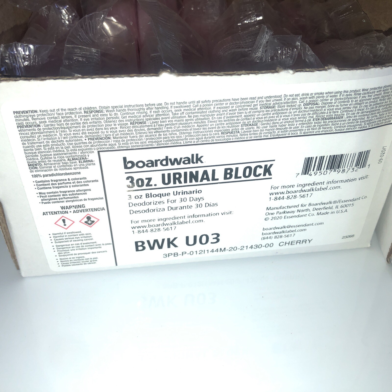 3 oz. Boardwalk Urinal Block Cherry Pink - pack of 24.
