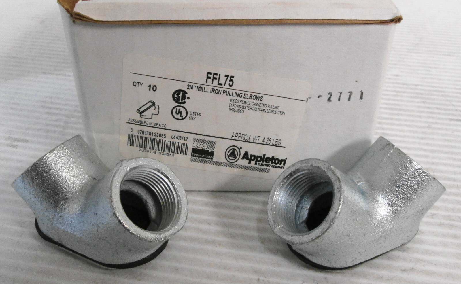 Appleton FFL75 Mall Iron Pulling Elbows 3/4" (Lot of 2)