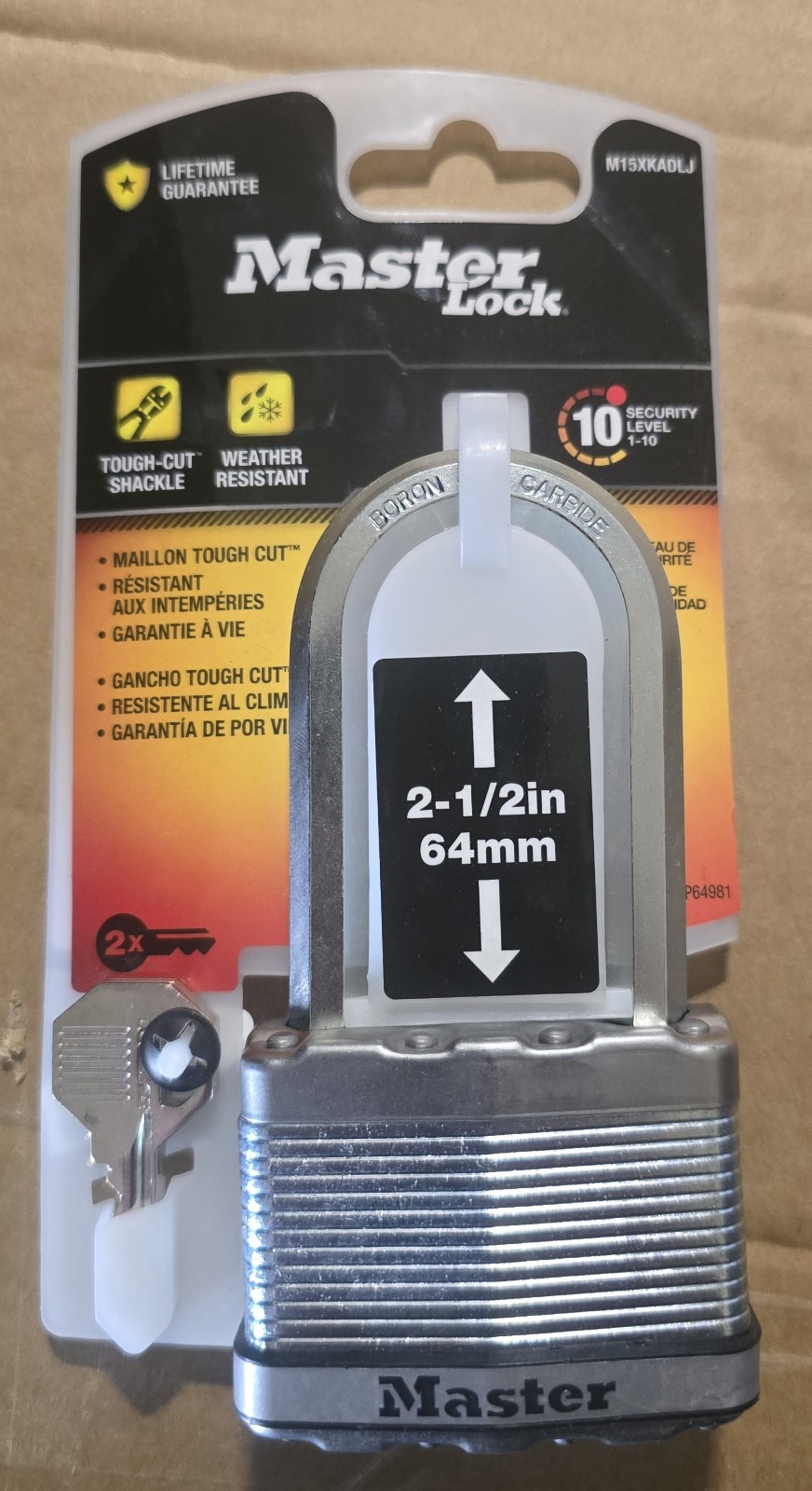 Master Lock M15XKADLJ Weather Resistant 2-1/2in Extended Shackle Key Code 18N038