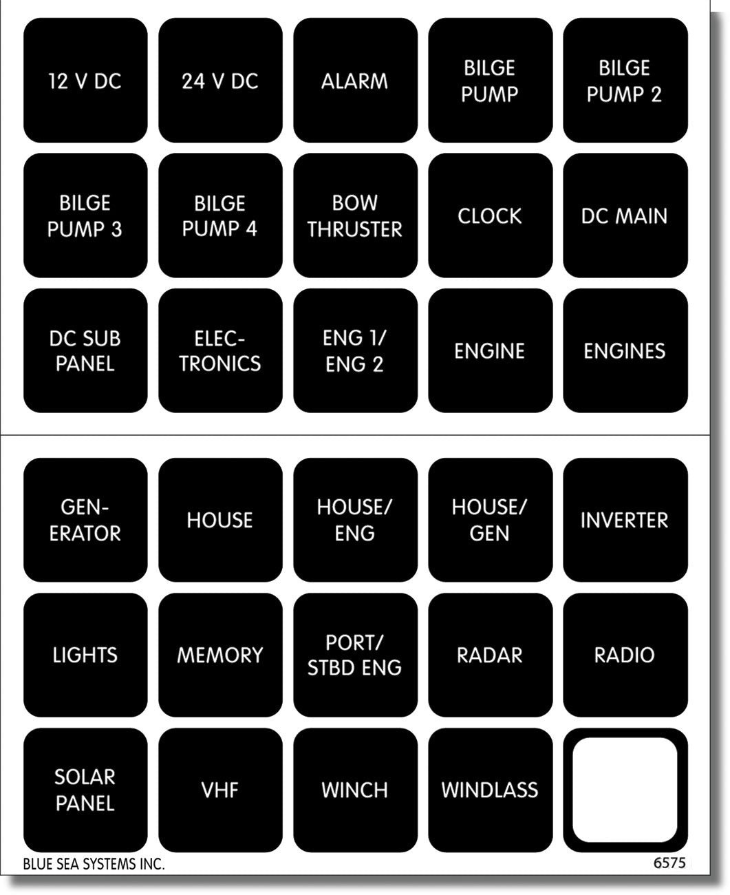 BLUE SEA 4218-BSS LABEL KIT DC H2O 30 SQUARE BLK V2