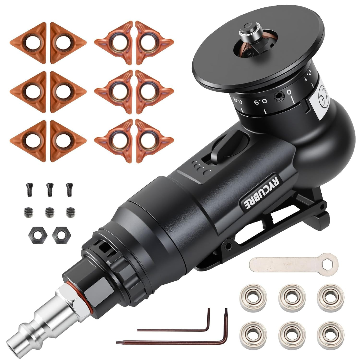 Pneumatic Chamfer Tool - Mini Air Chamfering Machine with 6 C Blades, 6 R Blades