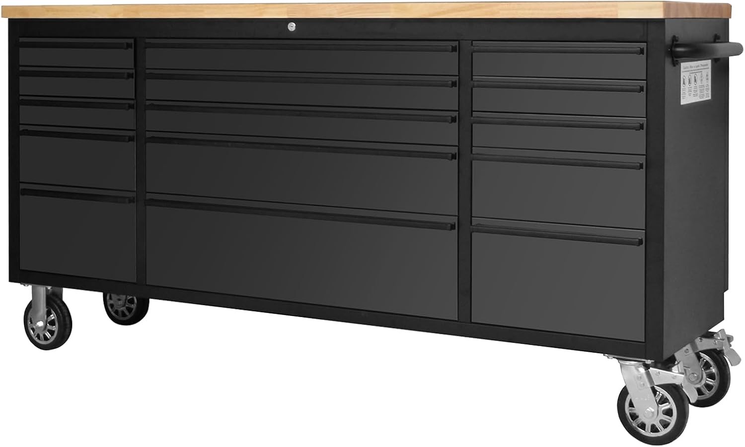 Rolling Tool Chest 72 Inch 15 Drawer Mobile Garage Workbench Solid Wood Top
