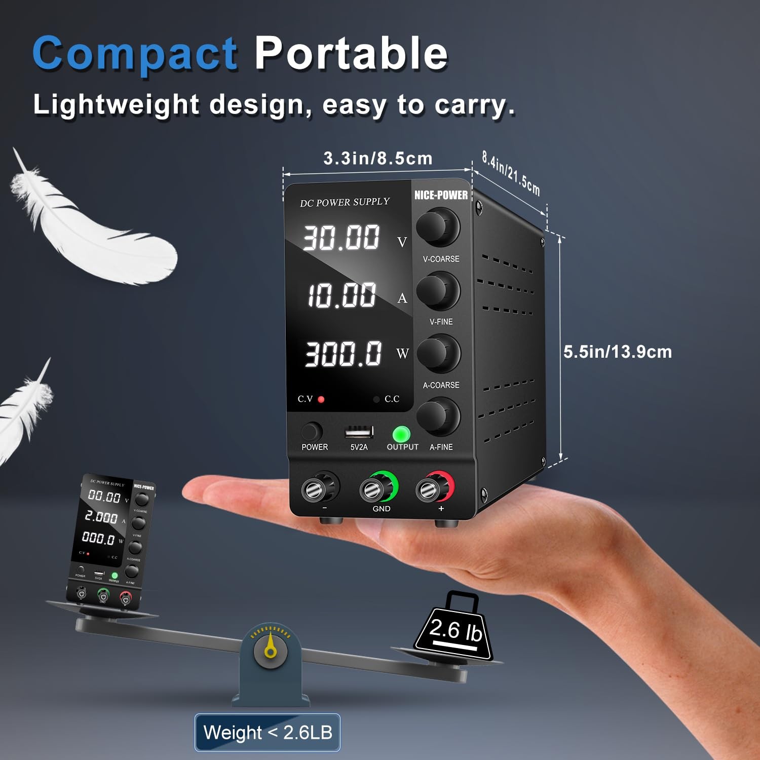 NICE-POWER DC Power Supply Variable 30V 10A, Adjustable Black