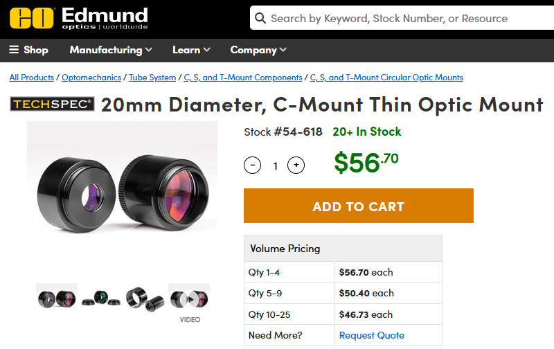 Edmund Optics 54618 C Mount Thin Optic Mount