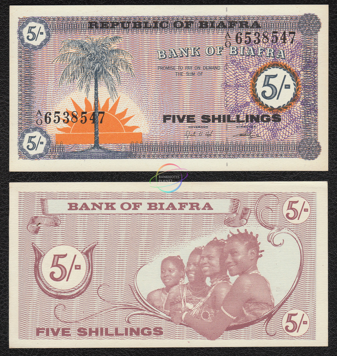 BIAFRA 5 Shillings 1967 P-1 Palm Tree UNC Uncirculated