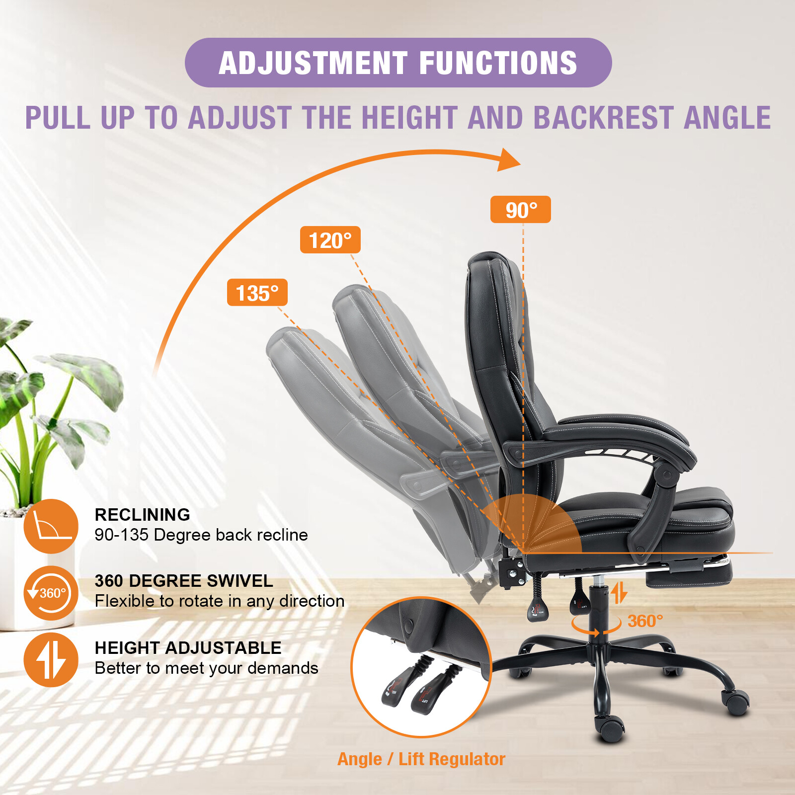 Big and Tall Executive Office Chair with Footrest, Ergonomic Recliner Desk Chair