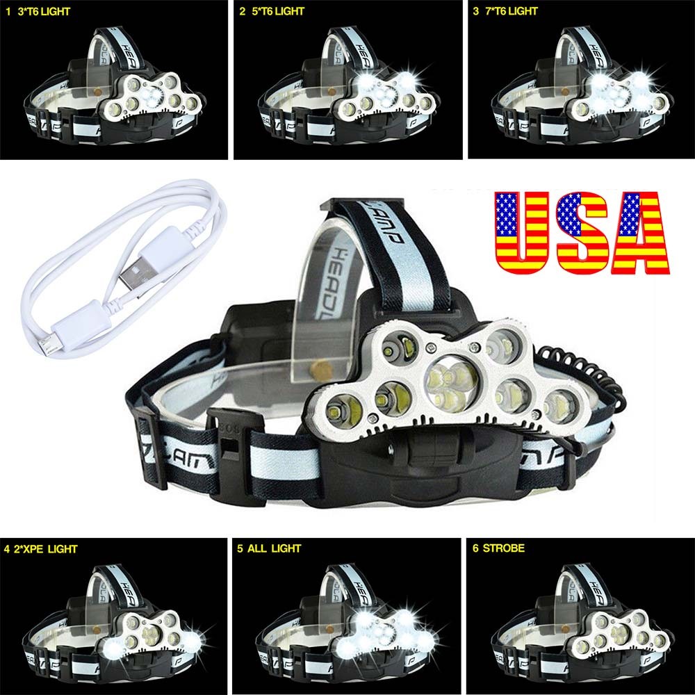 990000LM LED Headlamp Powerful USB Rechargeable Headlight 6 Modes Head Torch