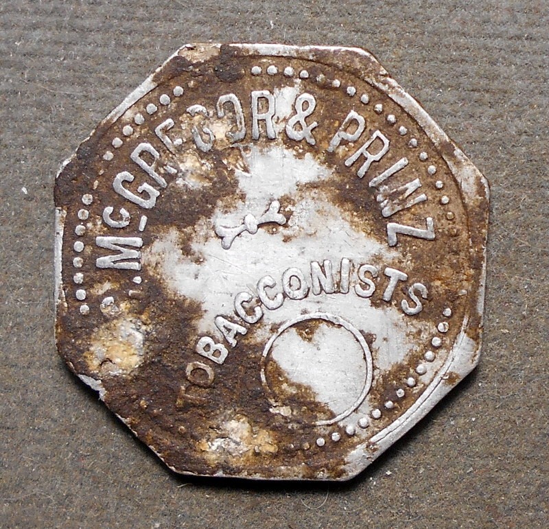 Green Bay WI: McGregor & Prinz, Tobacconists   Good For 5 Cents In Trade. Alumi