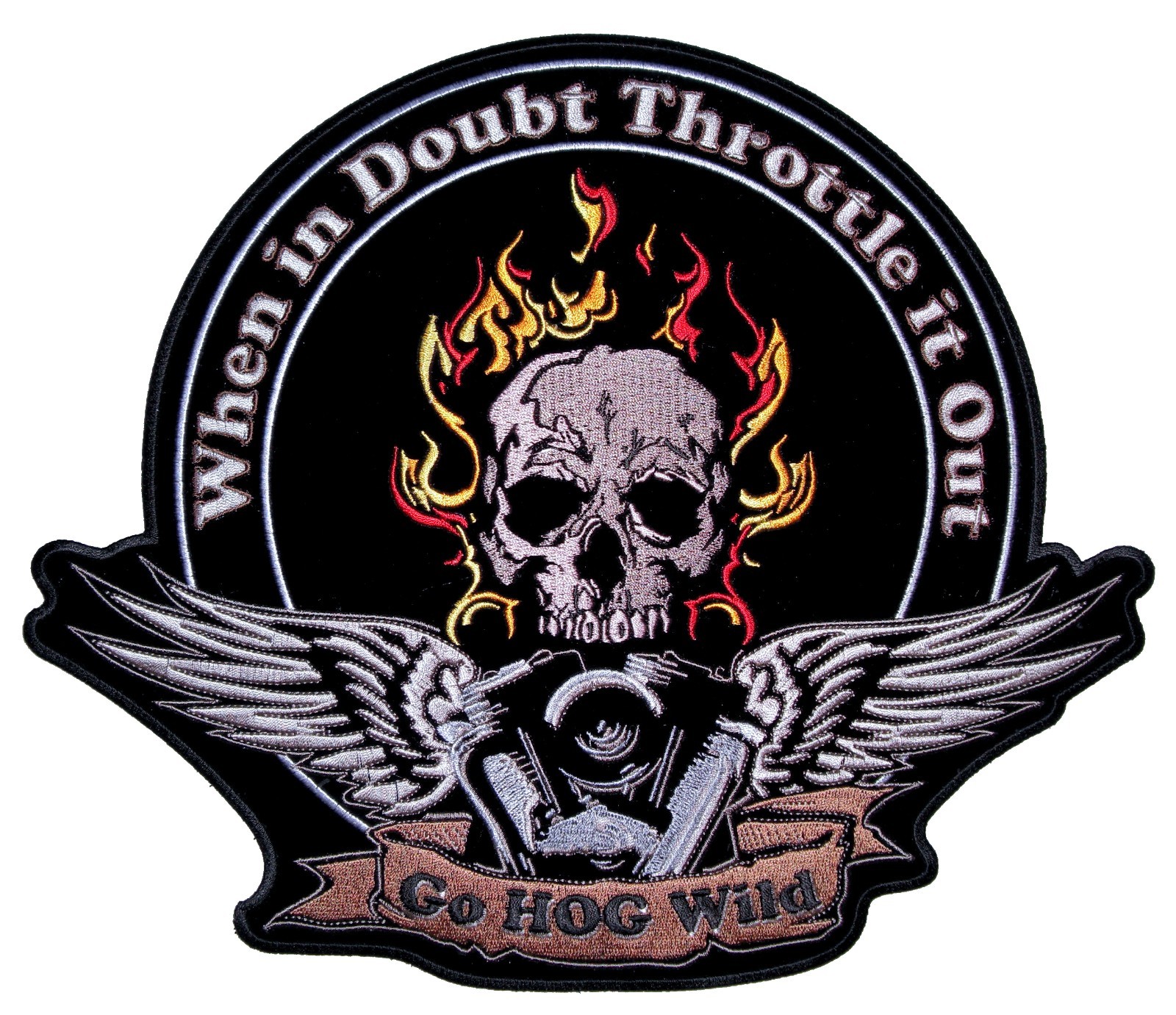 Flaming Skull with Wings Embroidered Biker Patch FREE SHIP