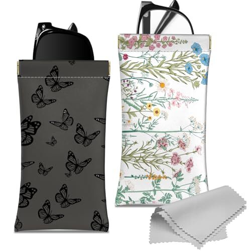 2 PCS Glasses Case Eyeglass Sunglasses Pouch Portable K-15-butterfly Flower