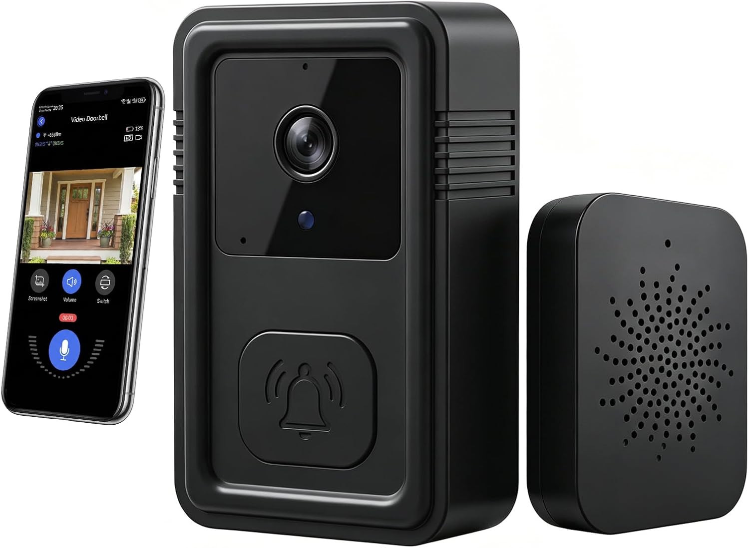 Video Doorbell Camera Wireless with Chime, Live View 2-Way Audio, Smart Ring Doo