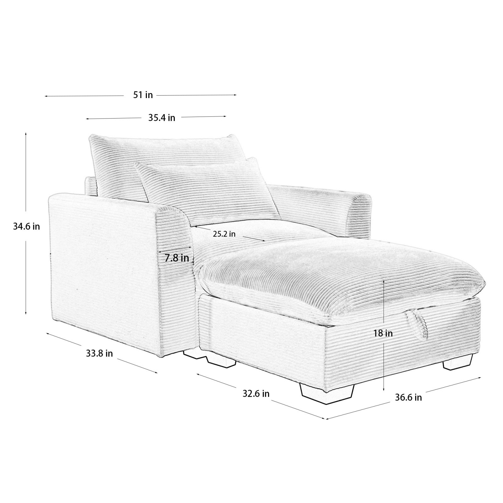 Green Corduroy Modular Sofa with Storage Ottoman, Deep Seat