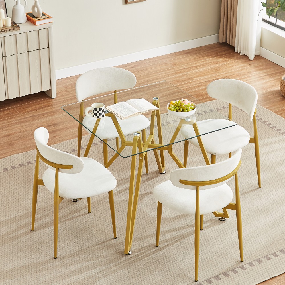 35.4" Square Tempered Glass Dining Table w/ Metal Legs, Gold