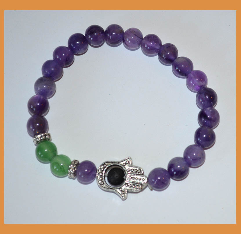 Amethyst Gemstone Green Aventurine Beads Hamsa Energy Healing Stretch Bracelet