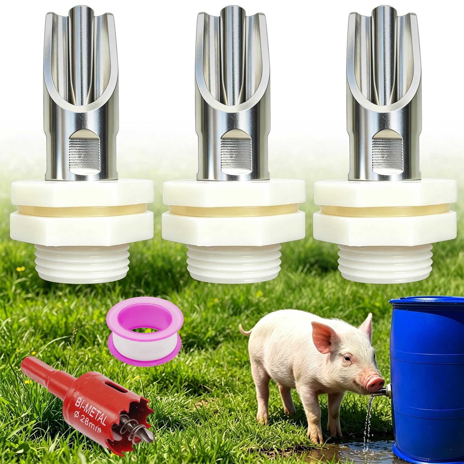 3 PCS Pig Nipple Waterer for Barrel Kit Automatic one size, 3pcs