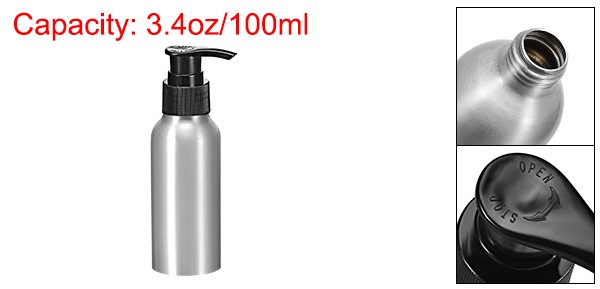 3.4oz/100ml Aluminium Pump Bottle Empty Refillable Container Travel Bottle