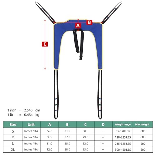 Toileting Sling with Torso Belt — Open-Bottom Commode Transfer Sling for Medium