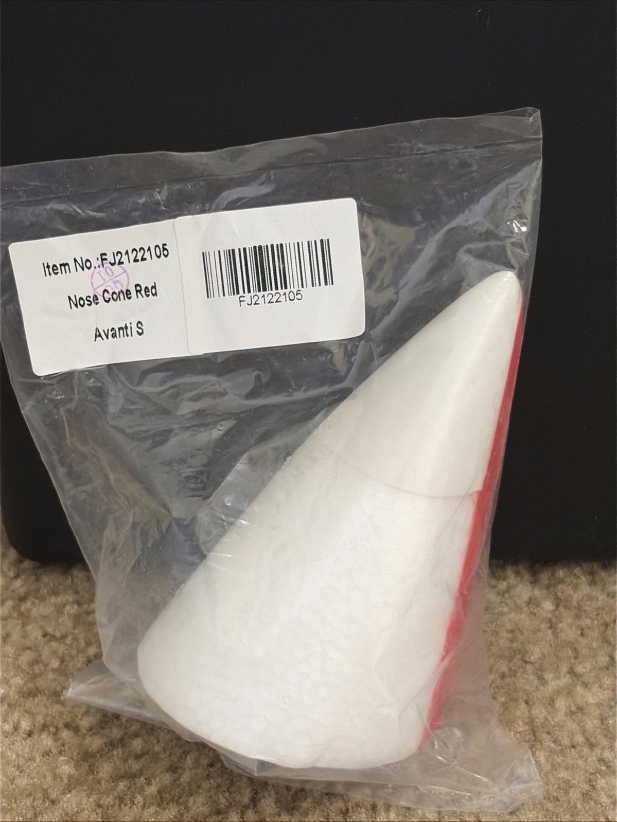 Vintage Avanti Plastic Red/White Model Airplane Nose Cone NOS FJ2122105