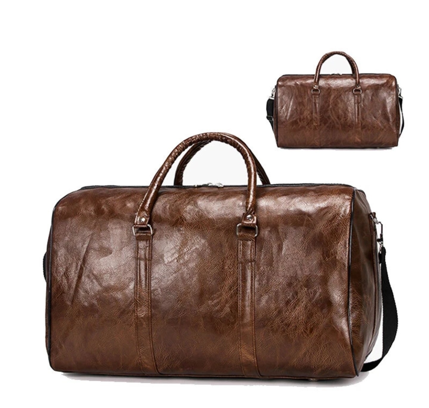 Mens Genuine Leather Holdall Brown Duffle Travel Overnight Gym Bag 48cm Weekend