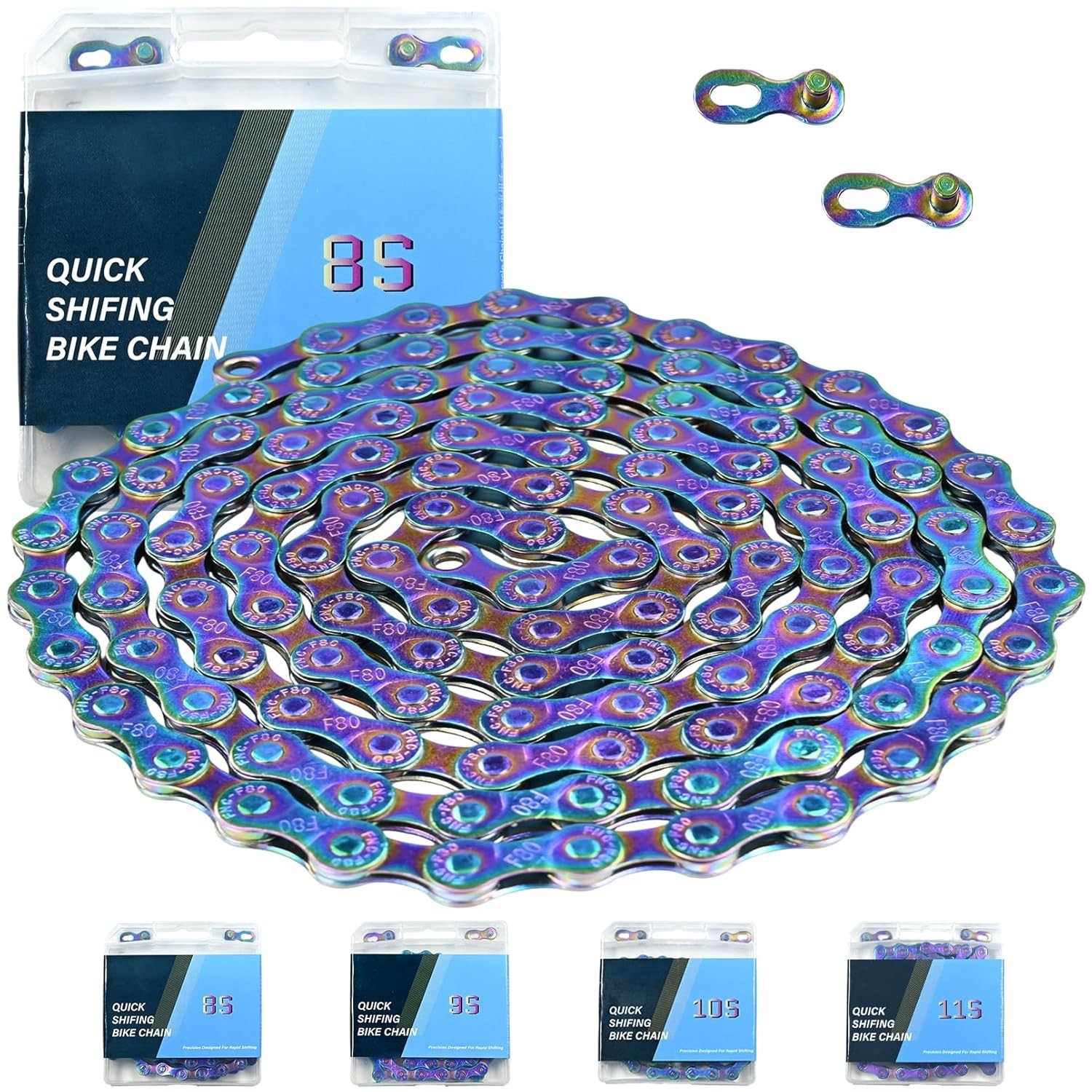 Rainbow 8 Speed Bike Chain, 1/2" x 3/32" 116 Links for Road Bike Mountain Bik...