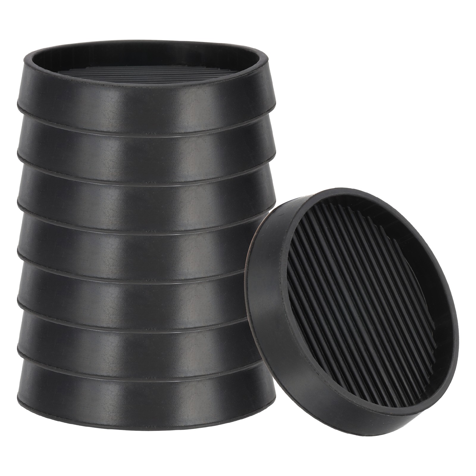 Round Caster Cups 3 Inch, 8 Pcs Anti-Sliding Rubber Furniture Pads, Black