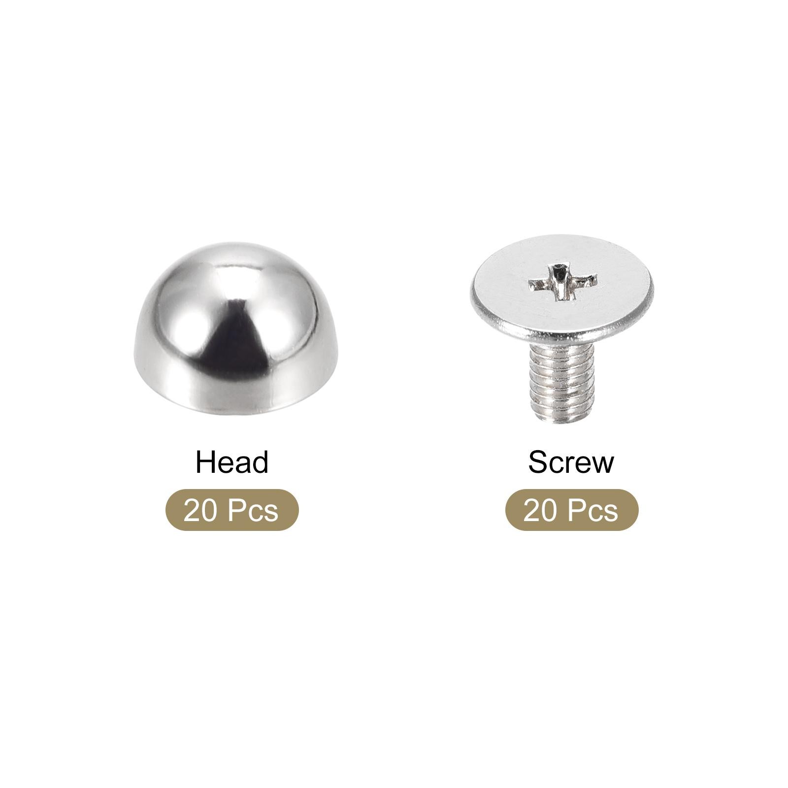 20 Sets 8x5mm Screw Back Rivets Solid Round Head Leather Studs Silver