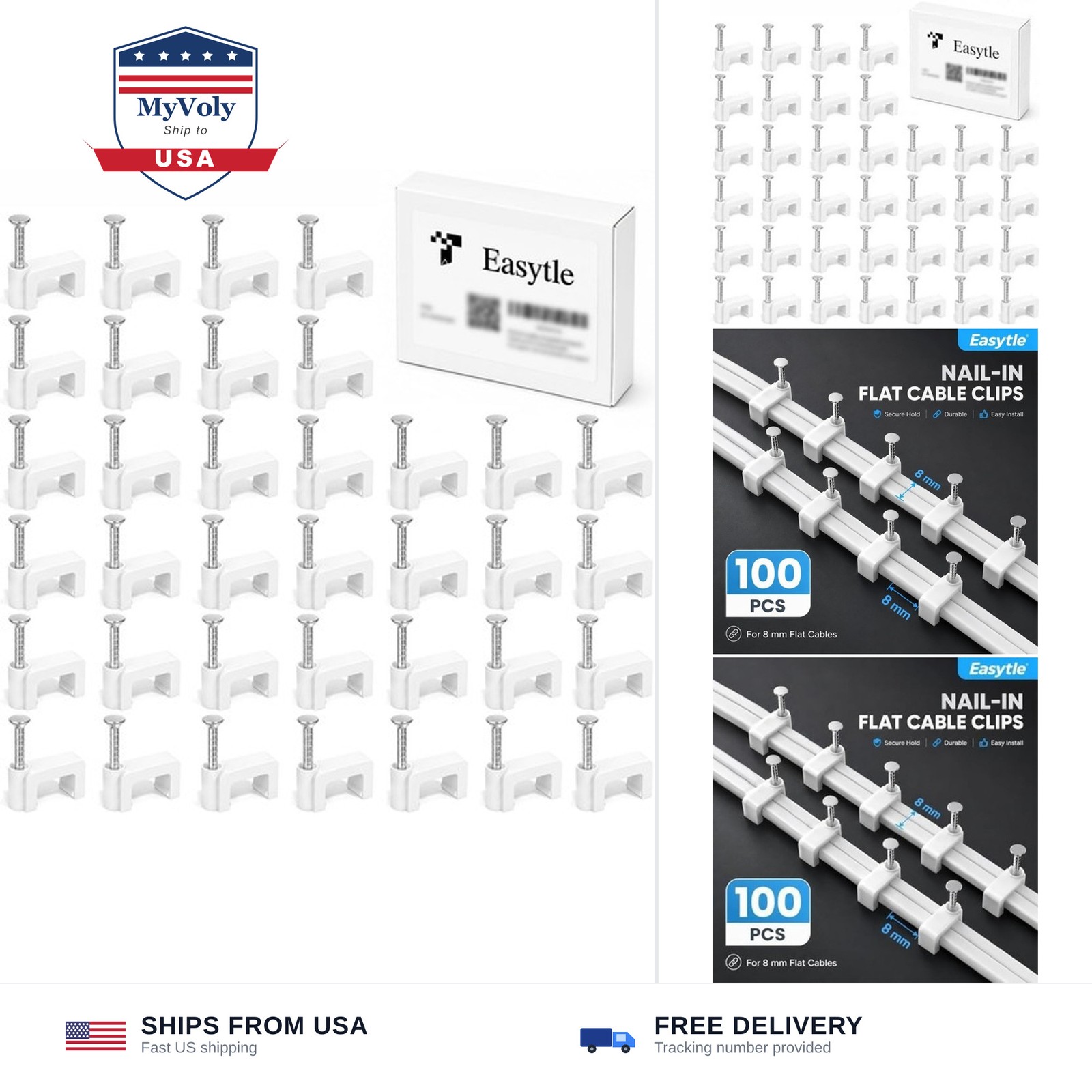 Cable Clips Nail in Cable Clips 100 Pcs 8mm Flat Ethernet Cable Wall Clips Ca...