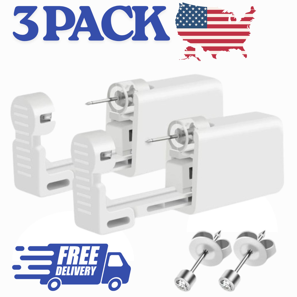 3PCS Disposable Ear Piercing Gun Kit Self Nose Ear Stud Piercer Tool US