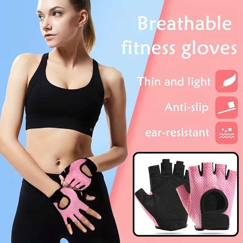 Breathable Half-Finger Workout Gloves for Women anti Slip Exercise Gloves for Cy