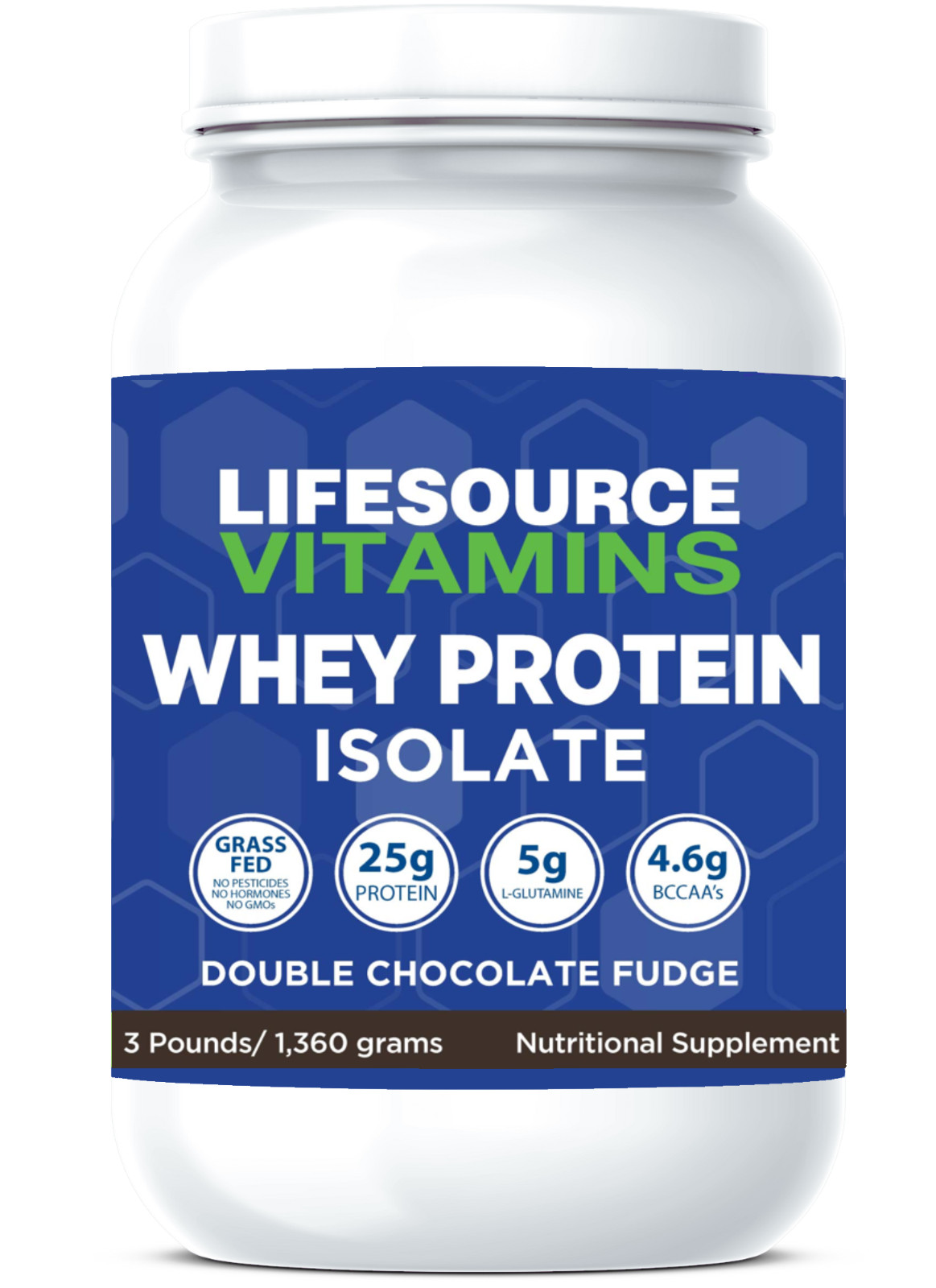 LifeSource Vitamins Whey Protein ISOLATE Grass Fed Double Chocolate Fudge 3 lbs