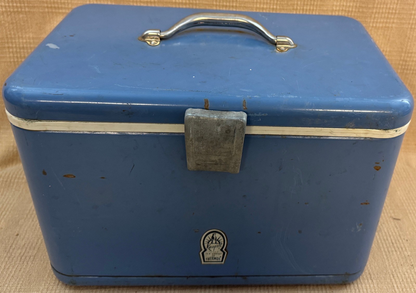 Rare Vintage Thermos Keapsit Ice Chest Cooler Speckled Baby Blue Metal Cooler