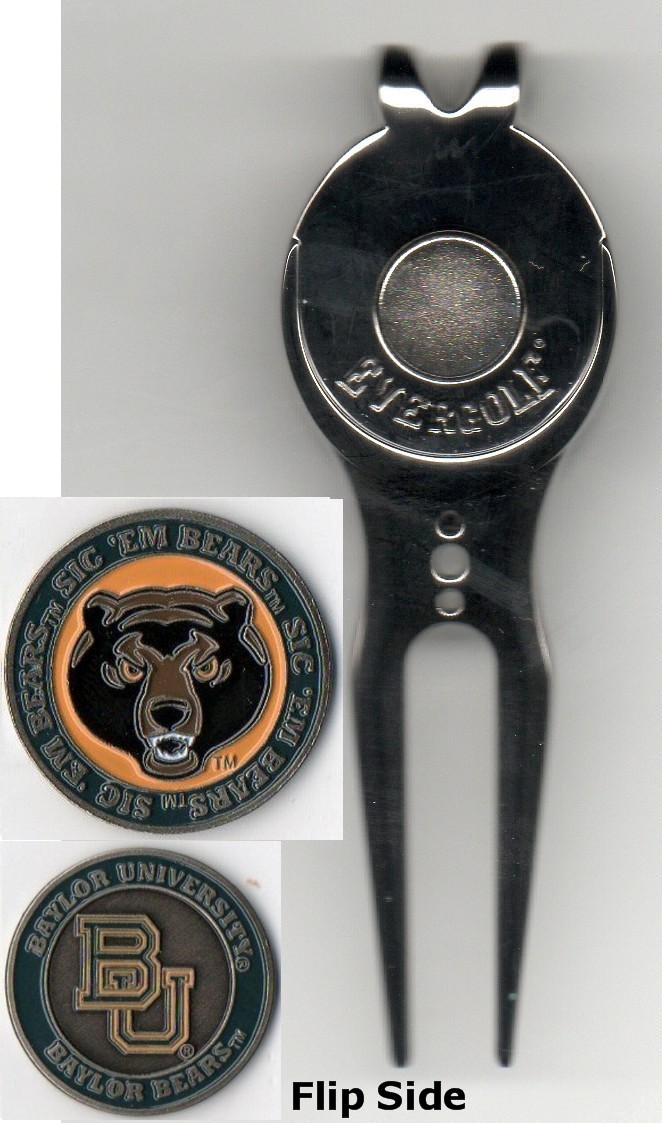Baylor University Bears 1" NCAA Golf Ball Marker 2 sided & Divot Tool w/Clip