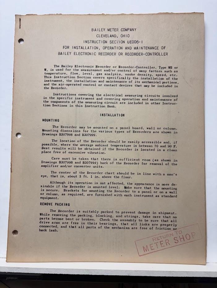 Vtg Bailey Meter Co Instruction Manual Electronic Recorder Controller 1941