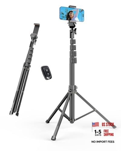 62’’ Cell Phone Tripod Stand, Adjustable Floor Cellphone Tri Pod 62in Black