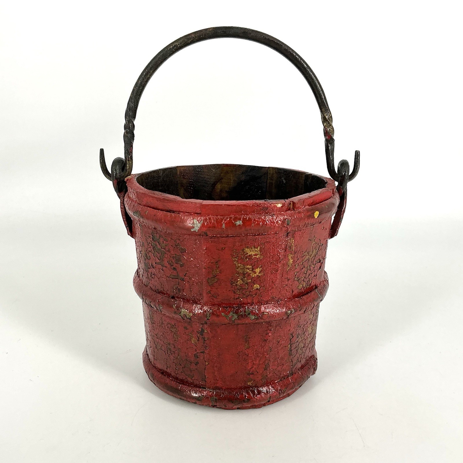 Primitive Style Wooden Berry Bucket Stave Pail Red Country Decor 5 1/4” X 5 1/4”