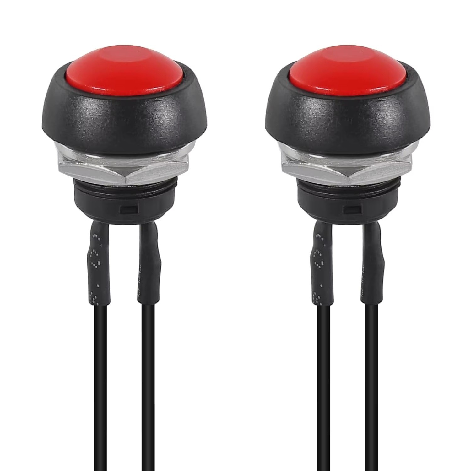 2x Red Push Button Switch Waterproof Reset Car/Truck Wired DC 12V AC 125V/250V